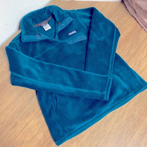 Patagonia Sweaters - Patagonia blue teal fleece pullover snap button pocket sweater top